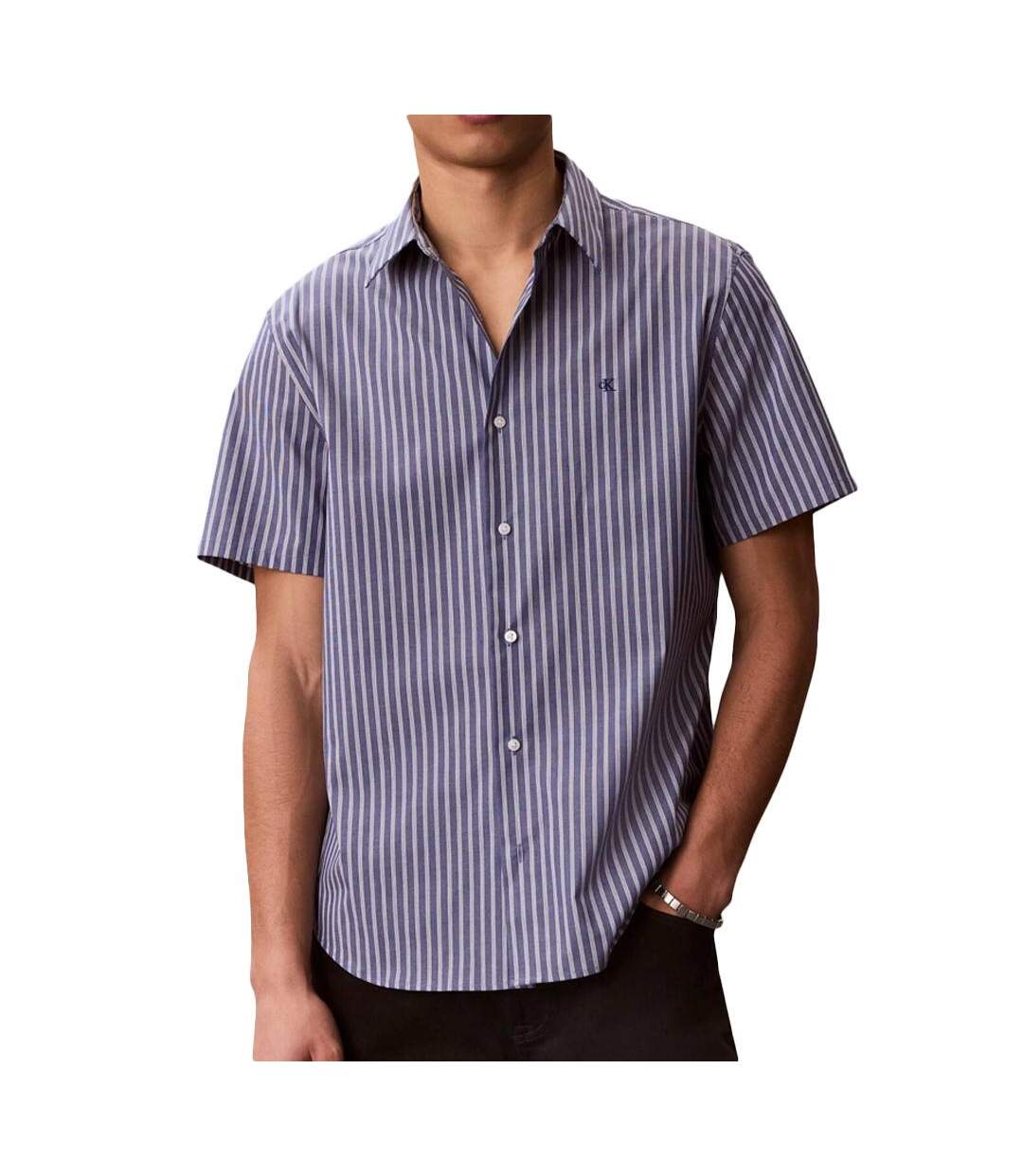 Chemise bleu homme calvin klein jeans yd multi pinstrip-1