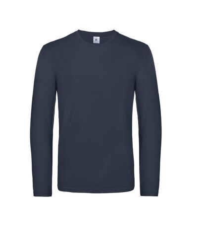B&C Mens #E190 Plain Long-Sleeved T-Shirt (Navy Blue)
