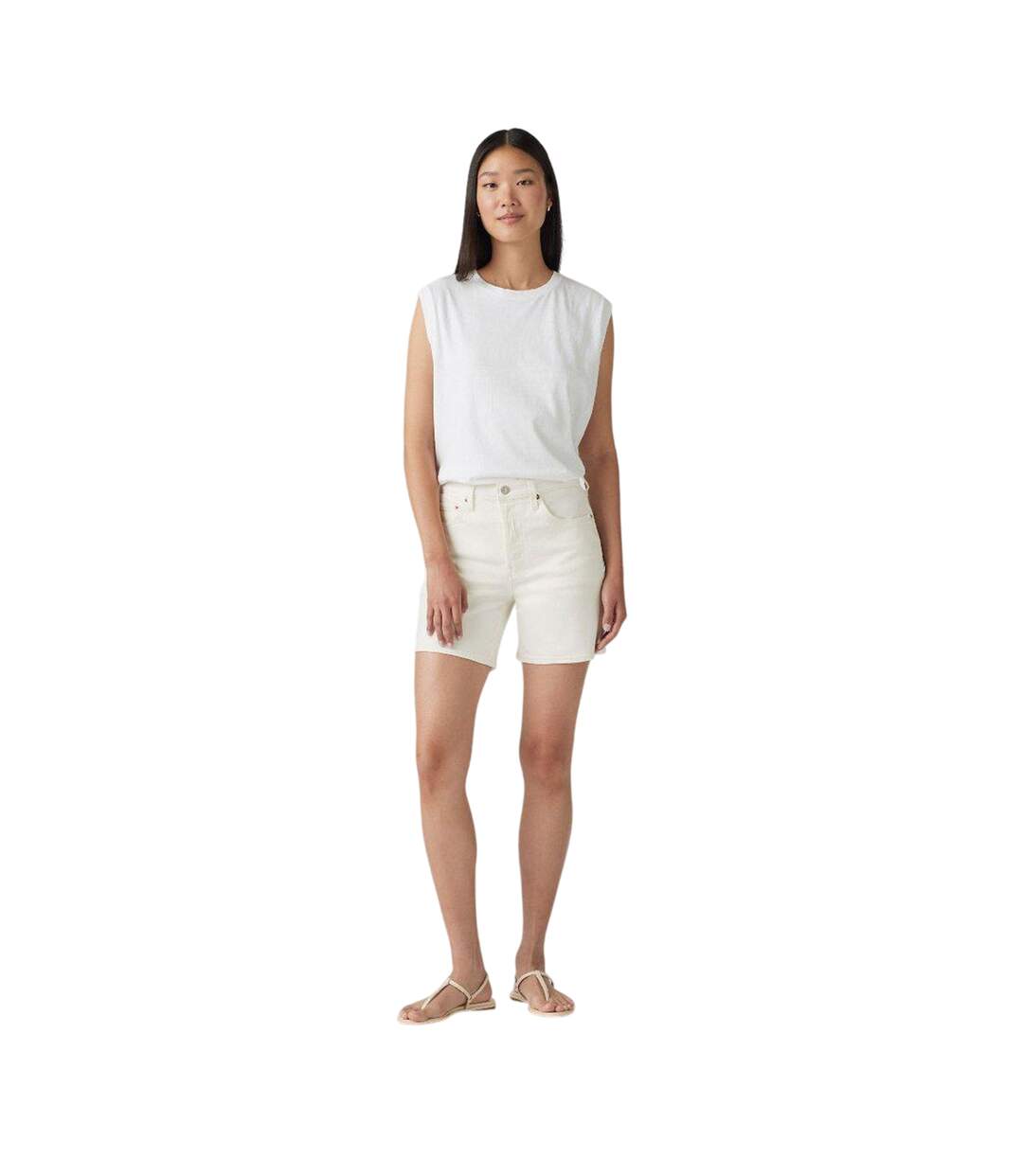 Womens/ladies 501 Mid Thigh Shorts White Levis-1