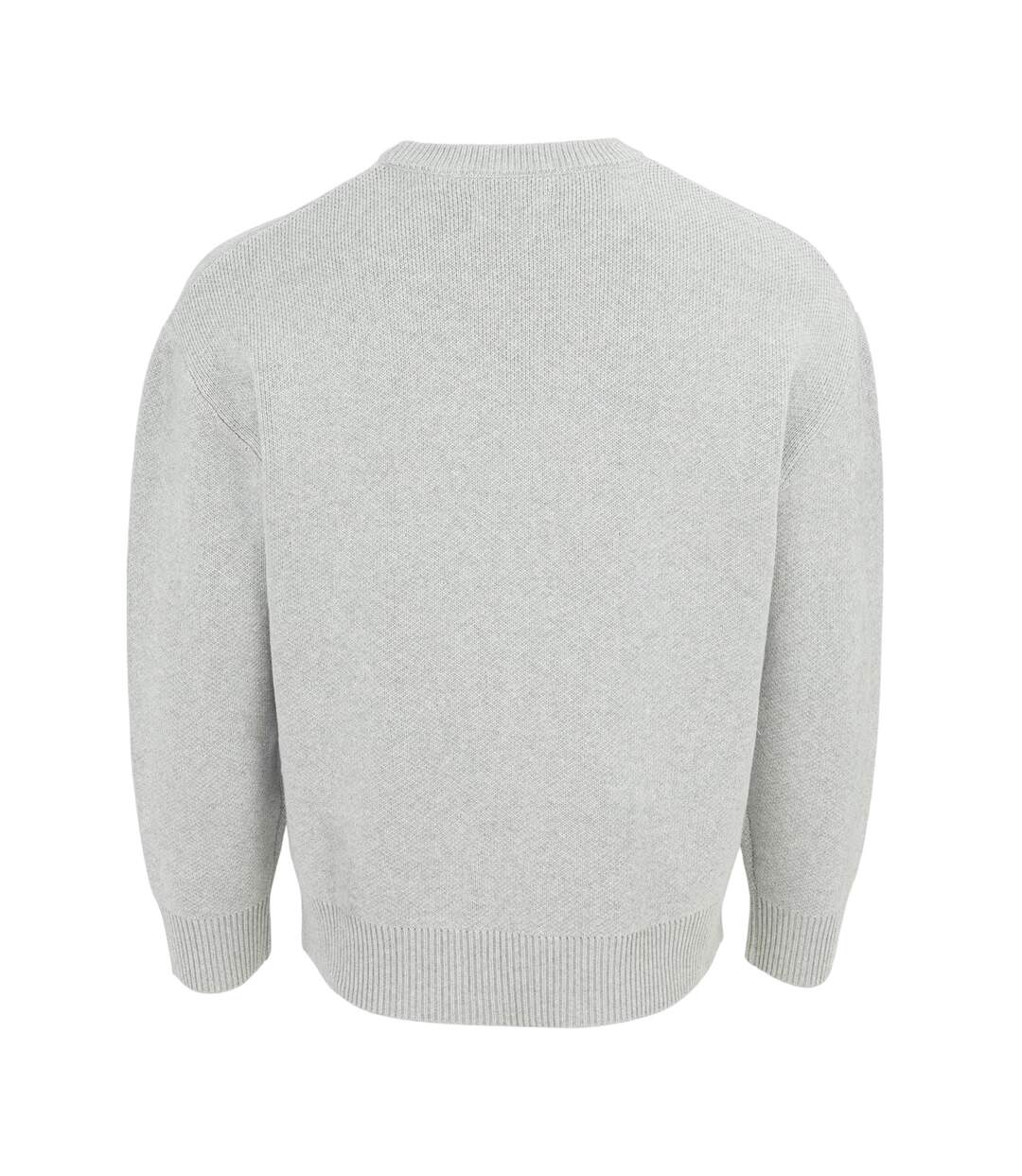 Mens Knitted Cotton Crew Neck Sweatshirt Light Grey Firetrap-2