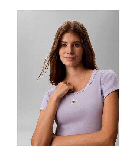 Womens/ladies Ribbed Woven Crop Top Cosmic Sky Calvin Klein