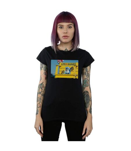 Disney T-shirt en coton pour femmes Lilo And Stitch Life Guard (Noir) - UTBI15476