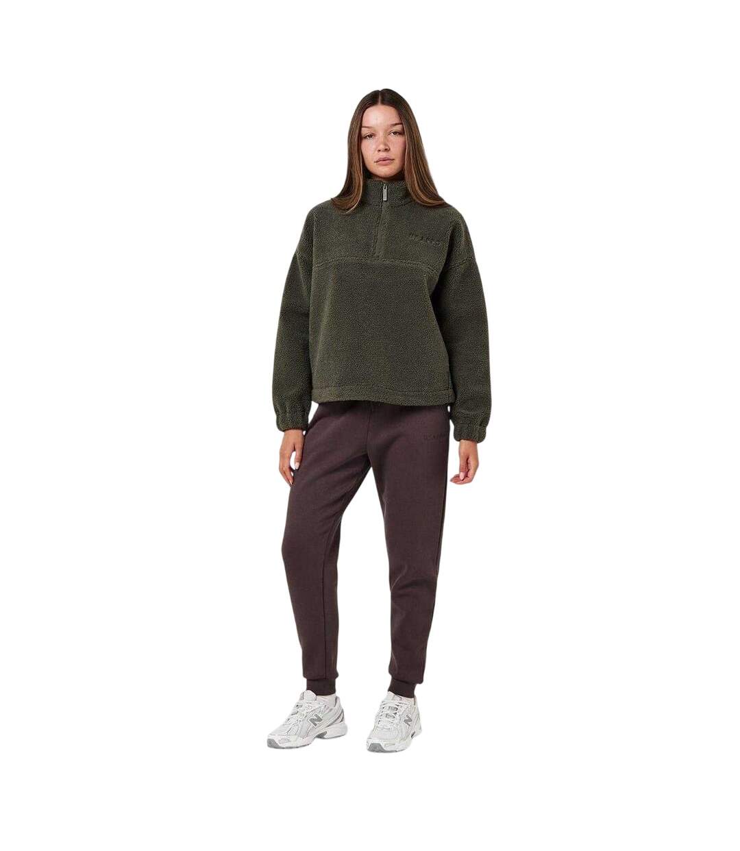 Womens/ladies Fleece Quarter Zip Sweatshirt Khaki Green Slazenger-4