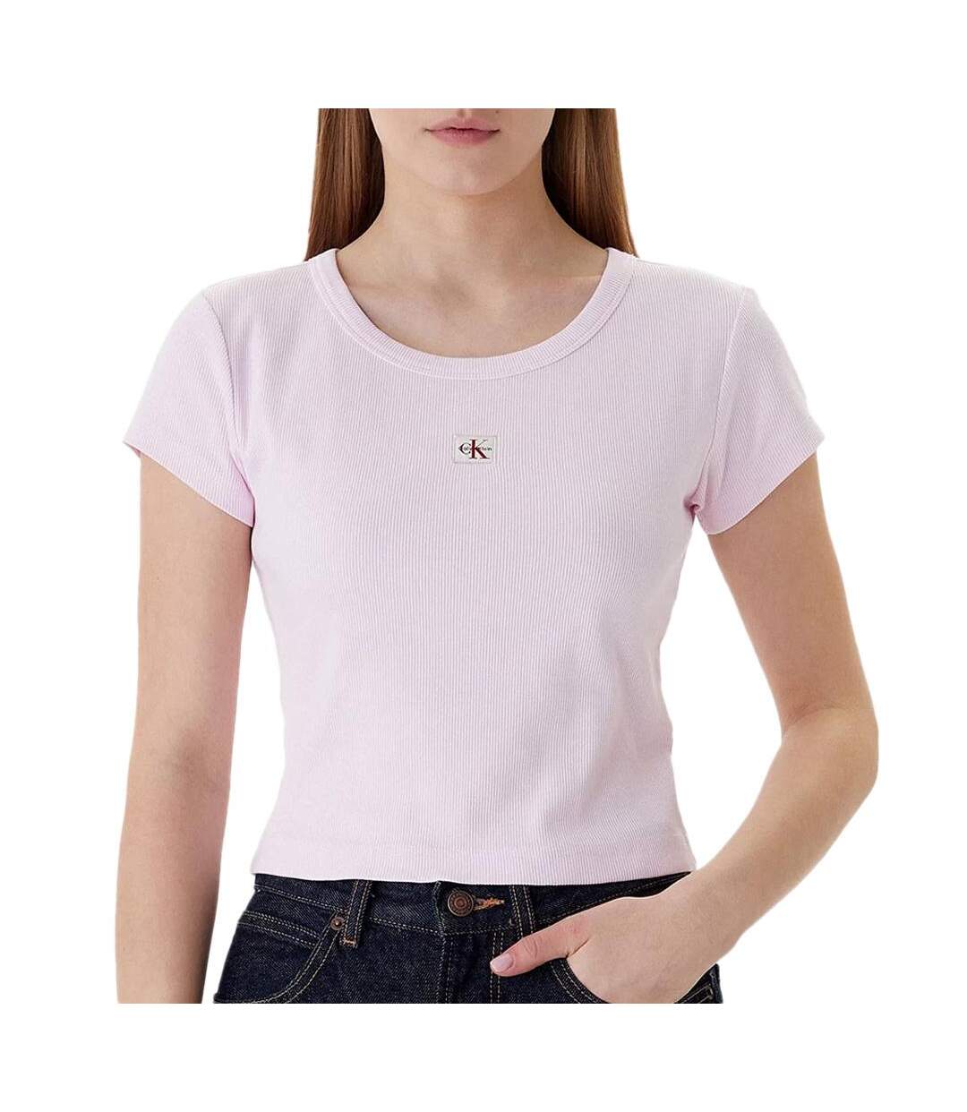 T-Shirt rose poudré femme calvin klein label 2x2-1