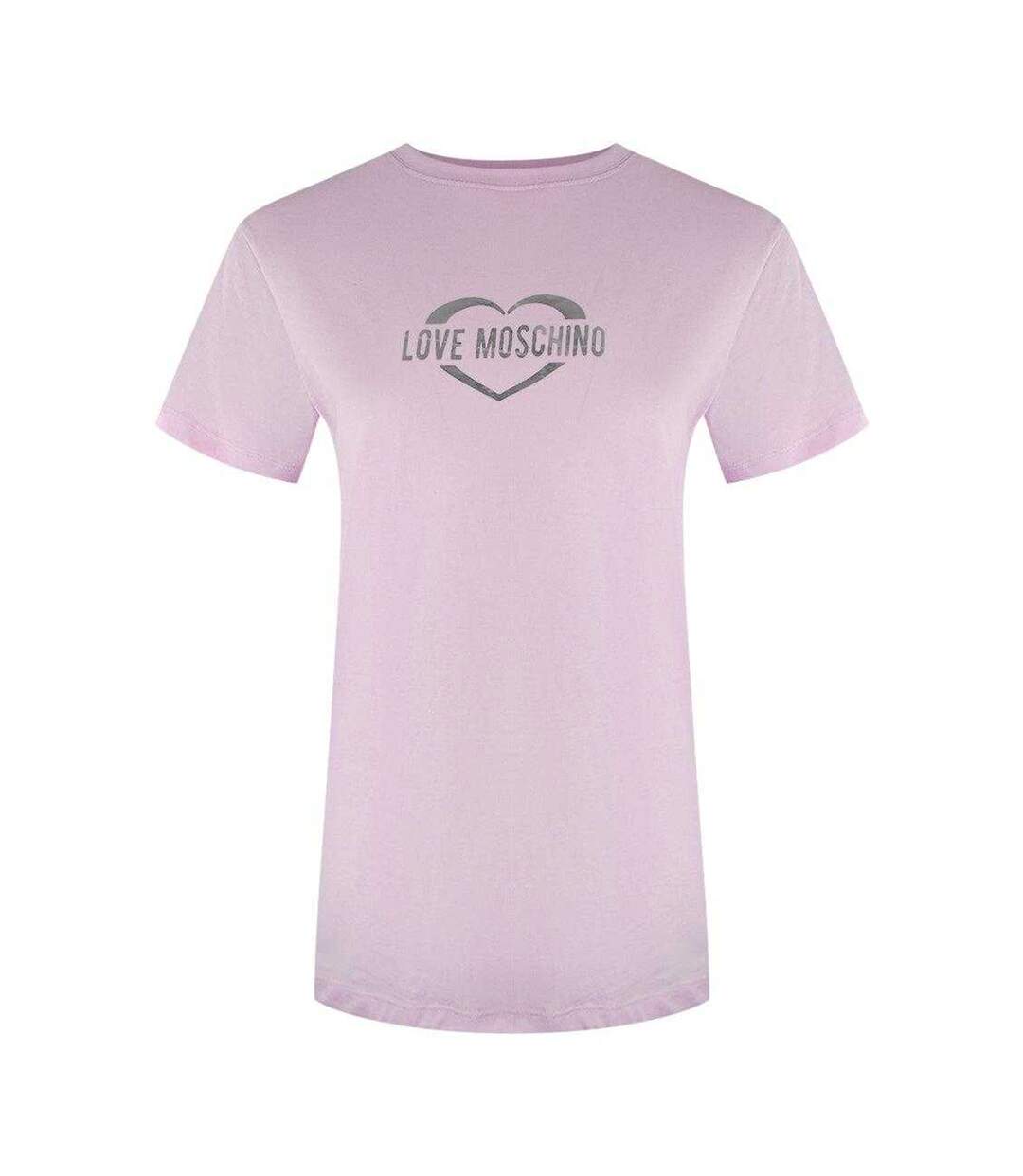 Womens/ladies Shiny Heart Cotton Slim T-shirt Pink Love Moschino-1