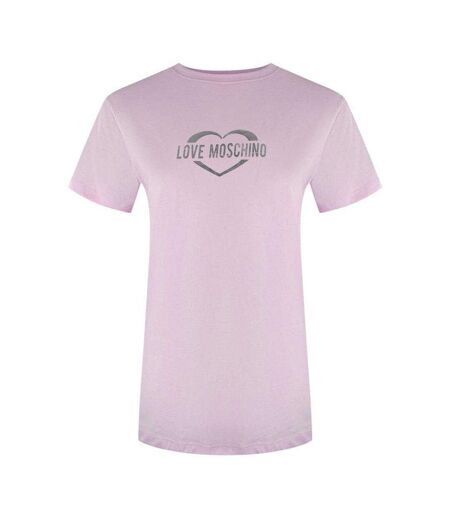 Womens/ladies Shiny Heart Cotton Slim T-shirt Pink Love Moschino