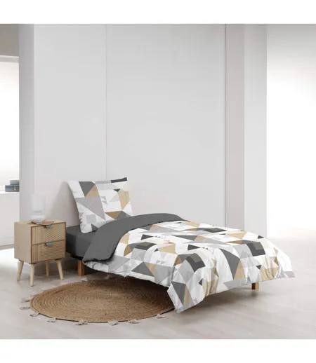 Parure de Lit 3 Pièces Trigone 240x220cm Gris
