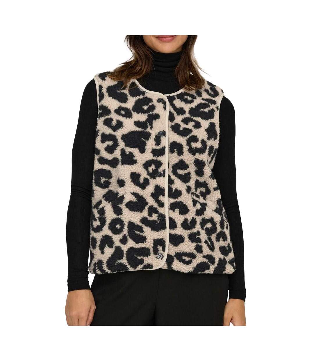 Gilet beige/noir femme only baby teddy-1