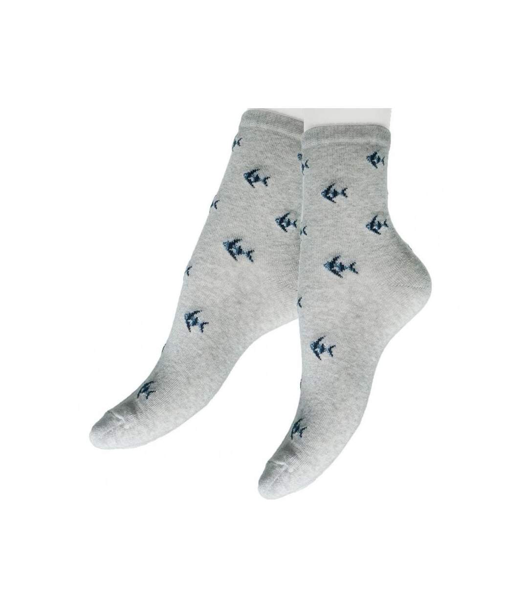 LES LIMOUSINES Mi-Chaussettes Femme Coton FISH Gris-1