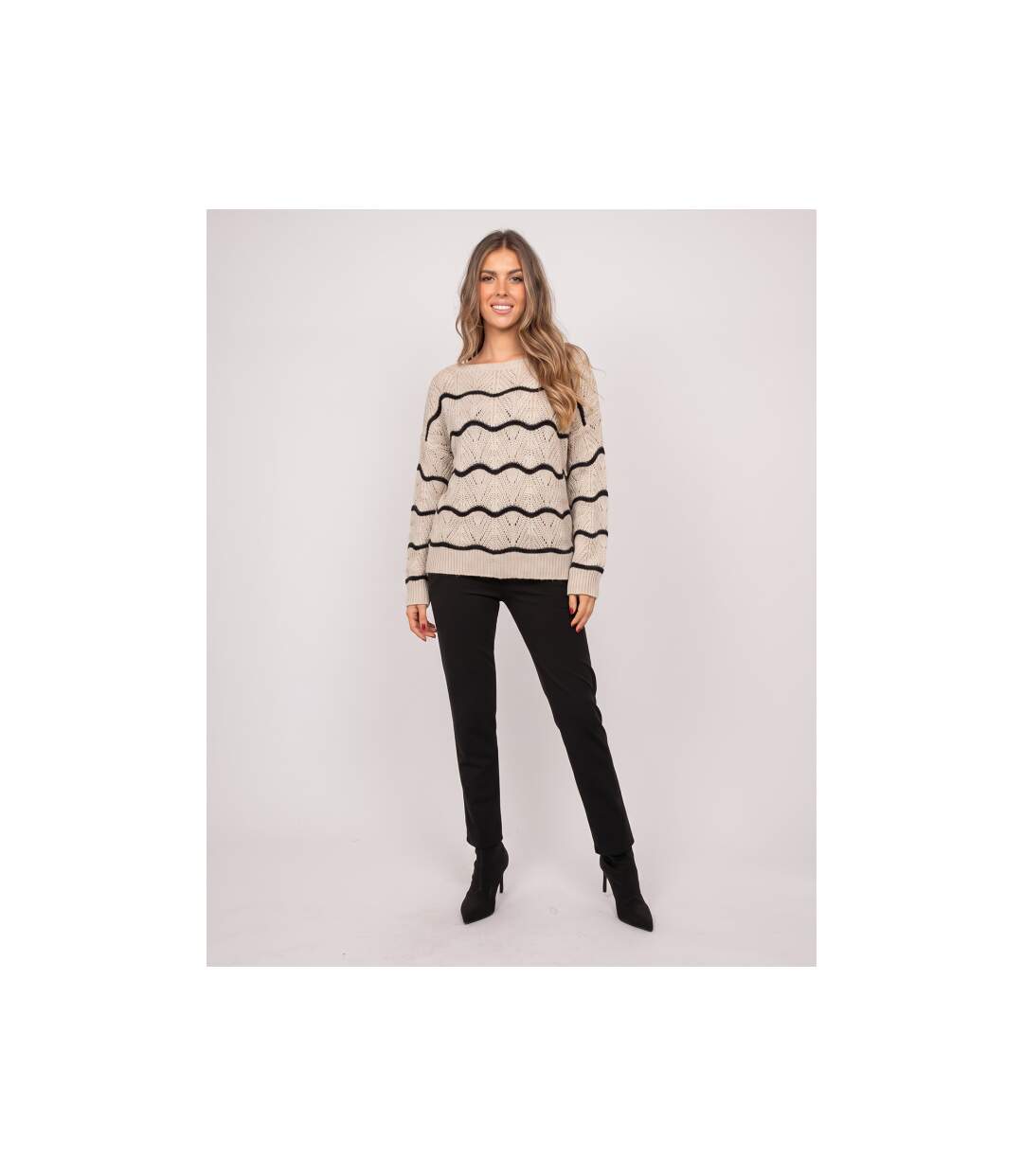 Pull ajouré vagues contrastées KORLIA - Dona X Lisa-4