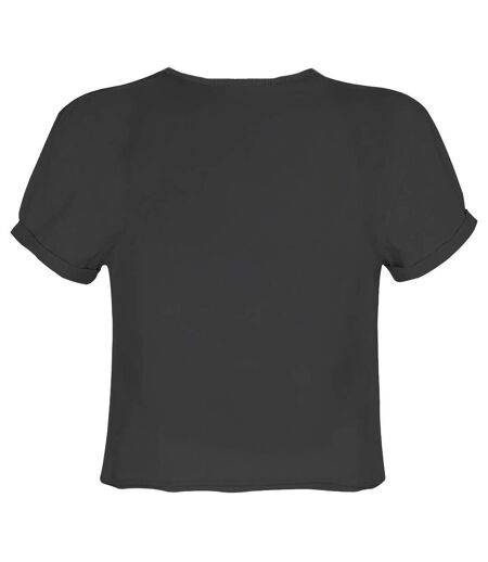 Womens/ladies Oasis Logo Crop Top Charcoal Amplified