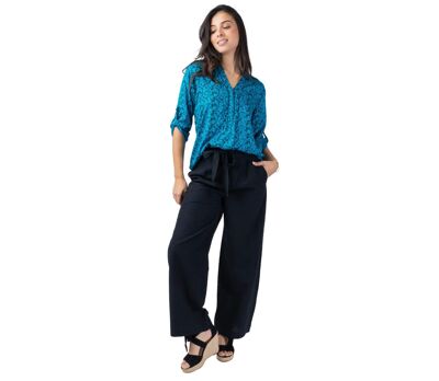 Top style chemisier en viscose léger ASHLEY bleu et noir Coton Du Monde