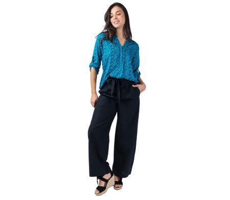 Top style chemisier en viscose léger ASHLEY bleu et noir Coton Du Monde