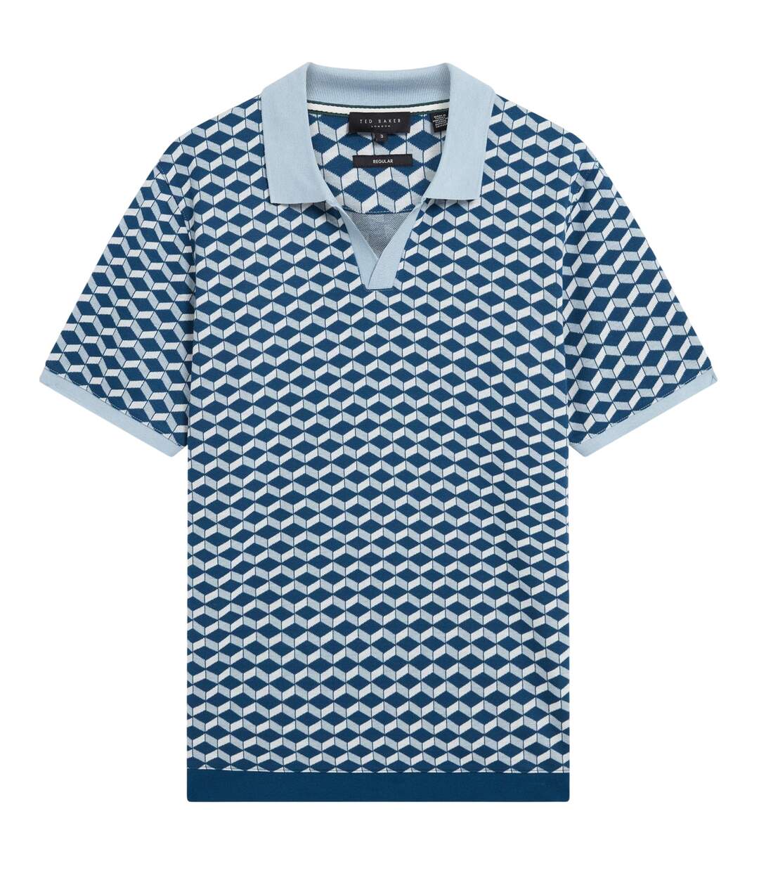 Mens Geometric Jacquard Collared Polo Shirt Dark Blue Ted Baker-2