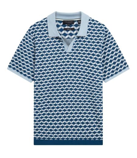 Mens Geometric Jacquard Collared Polo Shirt Dark Blue Ted Baker