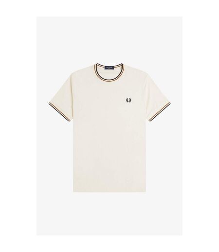T-shirt Motif/style Rayure Contrastée Sur Bord Homme Écru Fred Perry