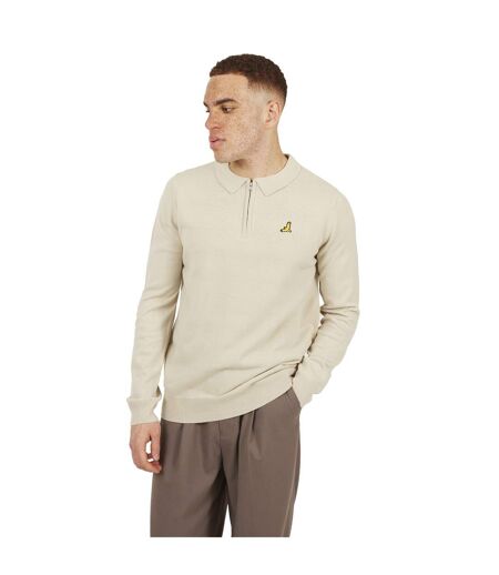 Mens Knitted Quarter Zip Long-sleeved Polo Shirt Oat Brave Soul