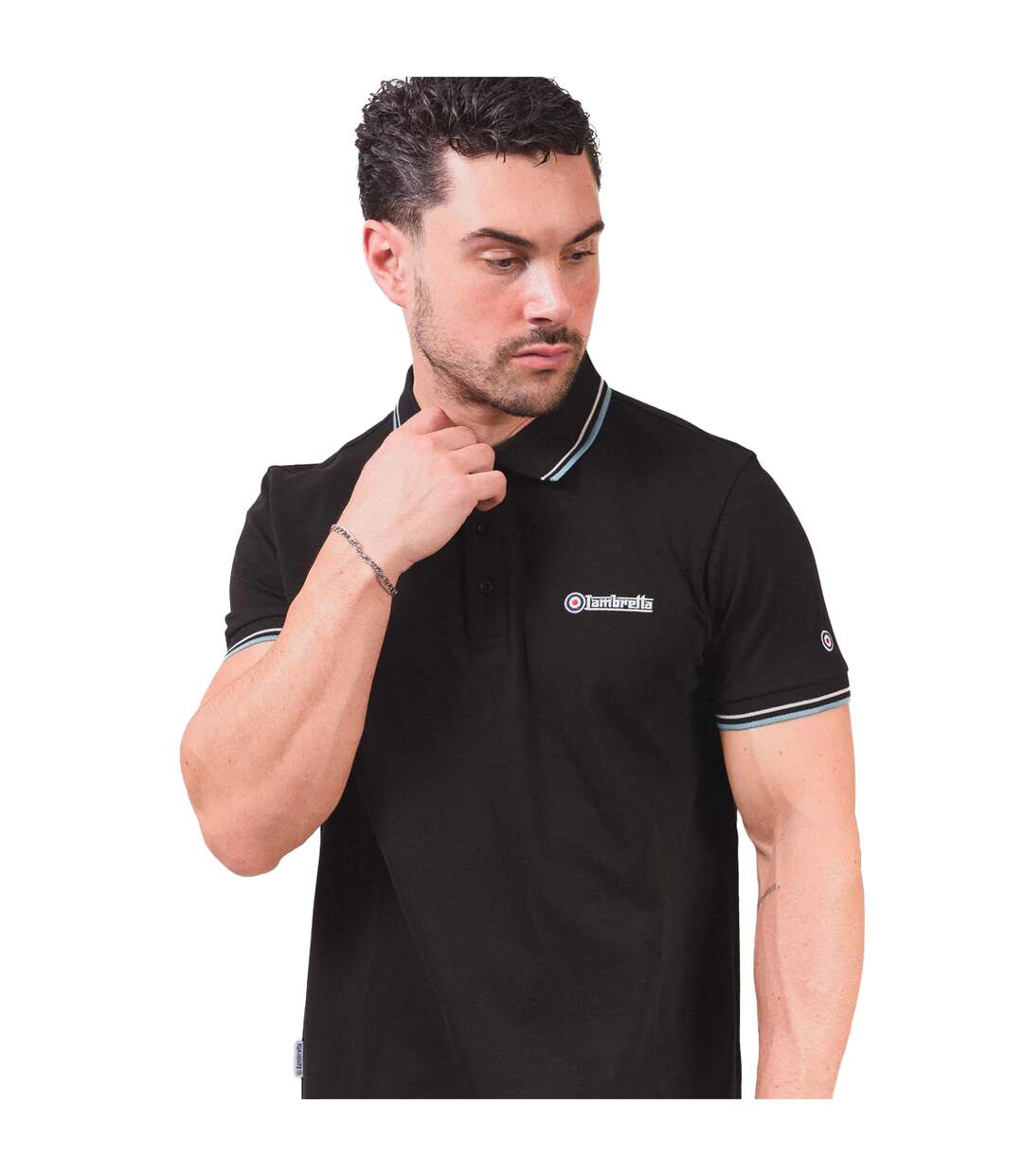 Polo Homme Noir Beige Bleu Clair Lambretta-3