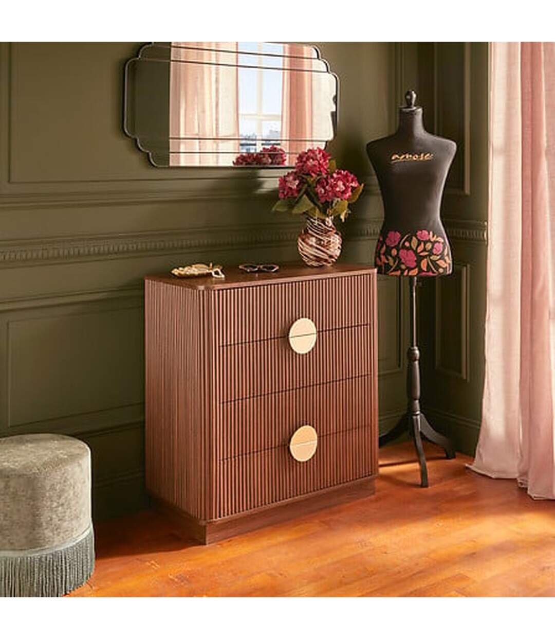 Commode 4 tiroirs effet noyer WANY - Marron-2