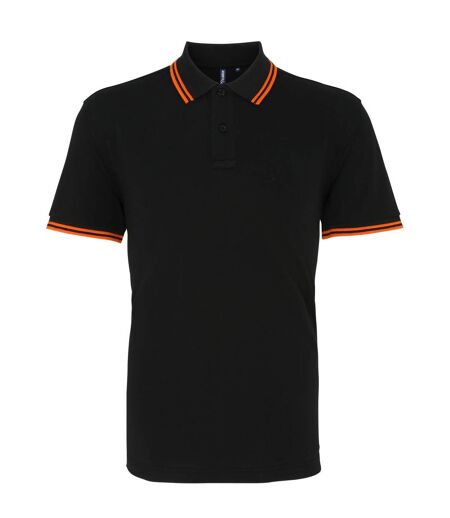 Asquith & Fox Mens Classic Fit Tipped Polo Shirt (Black/ Orange)