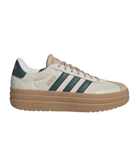 Womens/ladies Court Bold Leather Trainers Beige Green Adidas