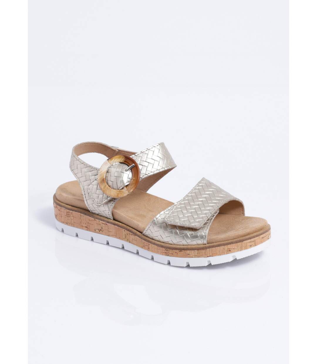 Sandales compensées cuir effet tressé ouverture totale-1