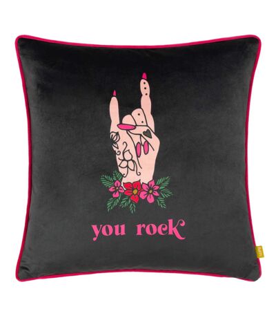 Furn - Housse de coussin INKED YOU ROCK (Noir / Rose) (43 cm x 43 cm) - UTRV3032