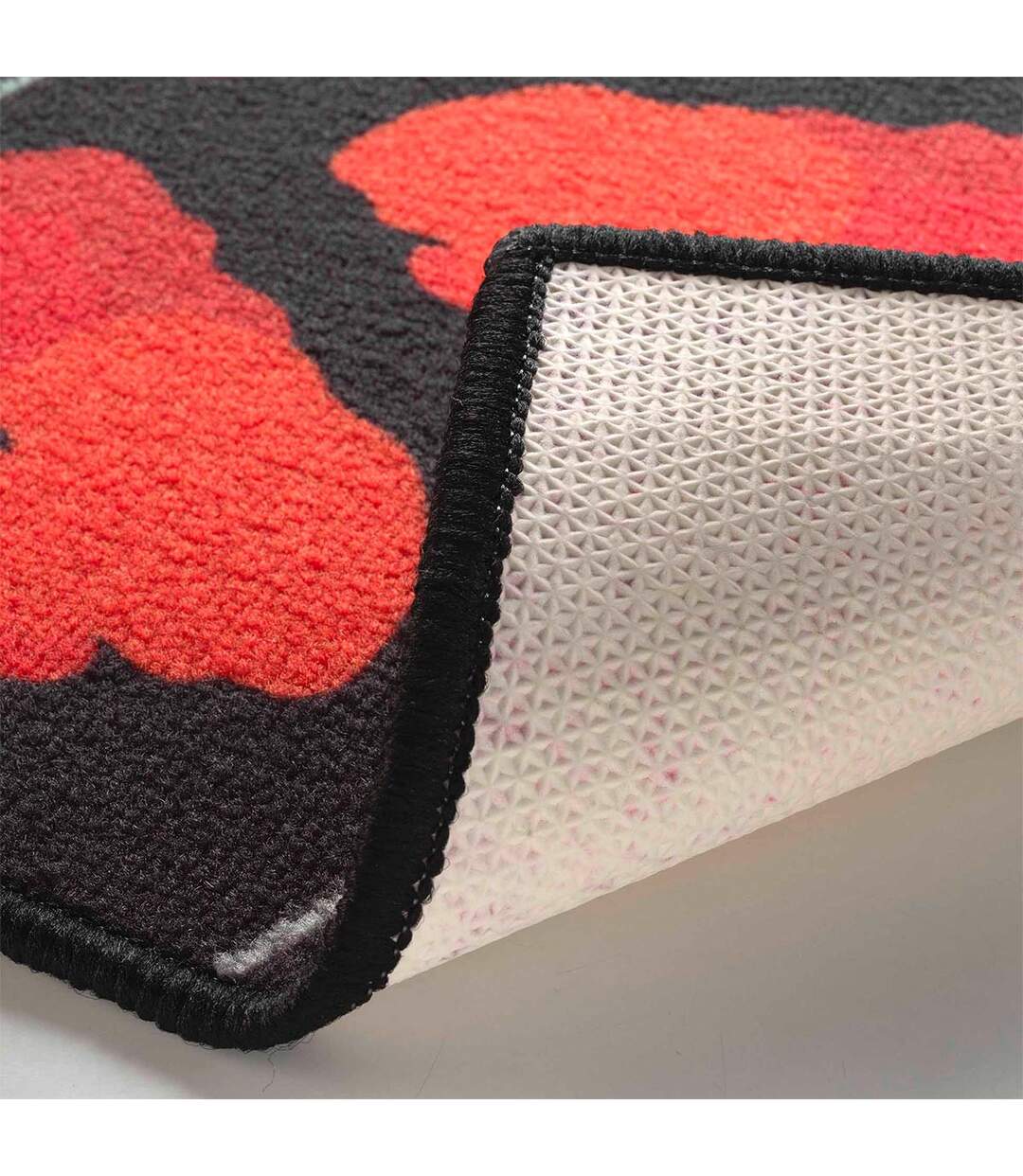 Tapis Déco Imprimé Coquelicots 50x80cm Noir & Rouge-2