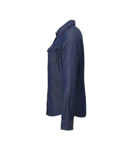 Womens/ladies Denim Jean Style Stitching Shirt Indigo Denim Premier