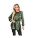Womens/ladies Gold Detail Belted Long-sleeved Top Olive AX Paris-2