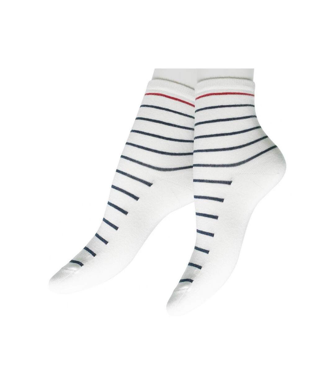 LES LIMOUSINES Mi-Chaussettes Femme Coton MARINE Blanc-1