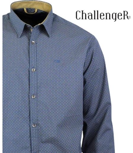 CHALLENGER CH5004 — Chemise à carreaux manches longues bleu et beige : coupe confort en pur coton
