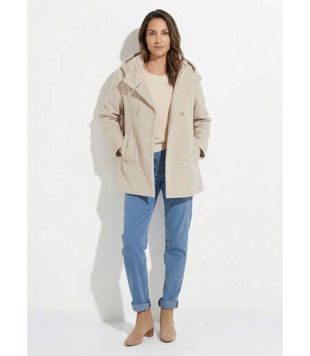 Veste manteau lainage tweed double boutonnage capuche