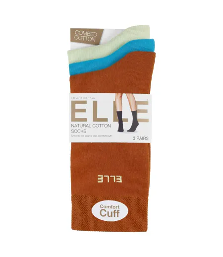 3 Pack Ladies Plain Cotton Socks - Soft Breathable Everyday Comfort Fit
