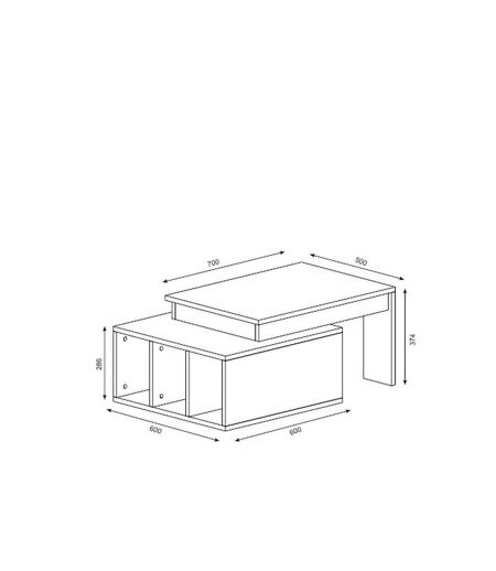 Table basse sur 2 niveaux avec 3 niches de rangement - Blanc et Marron