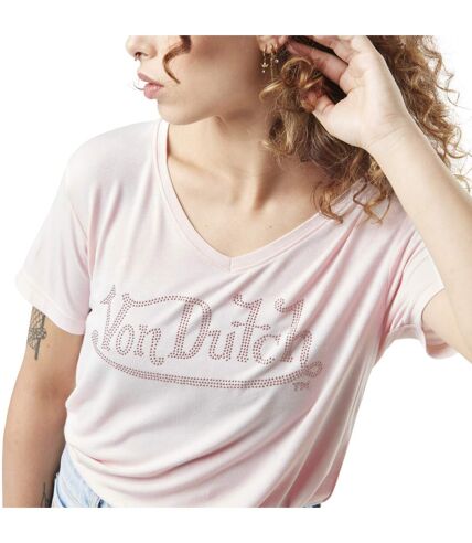 T-shirt femme en col v avec print et strass devant Roan Vondutch