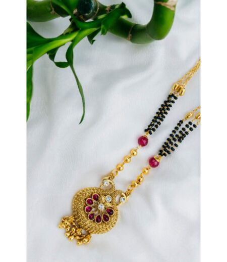 Brass Indian Mangalsutra Black Beads Wedding Ethnic Asian Necklace