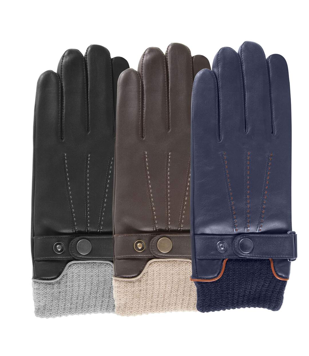 Isotoner Gants homme tatciles, en cuir d'agneau pleine fleur, doublés polaire