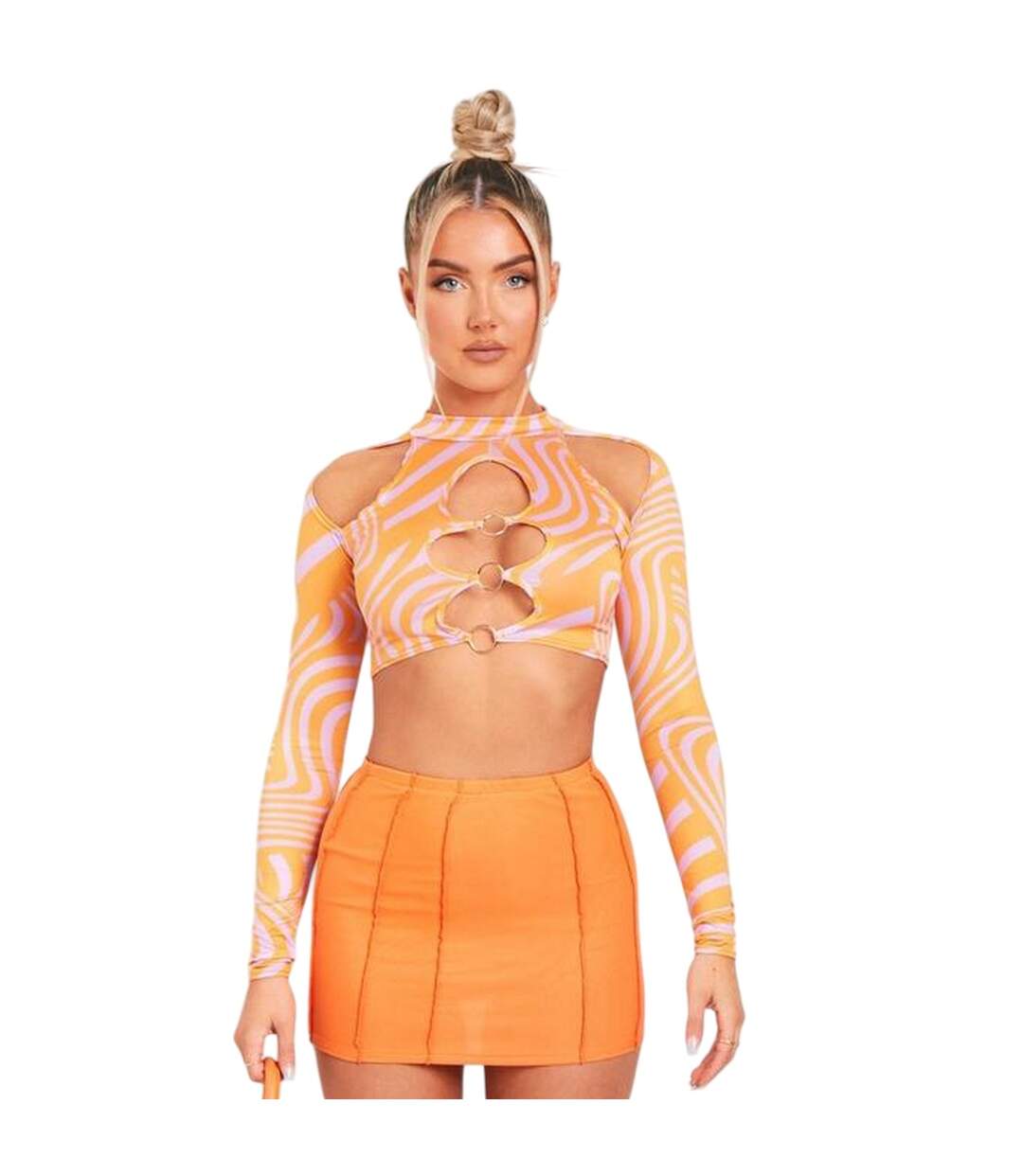 Haut Court Manches Longues Motif/style Découpé Femme Rose Imprimé Missy Empire-2