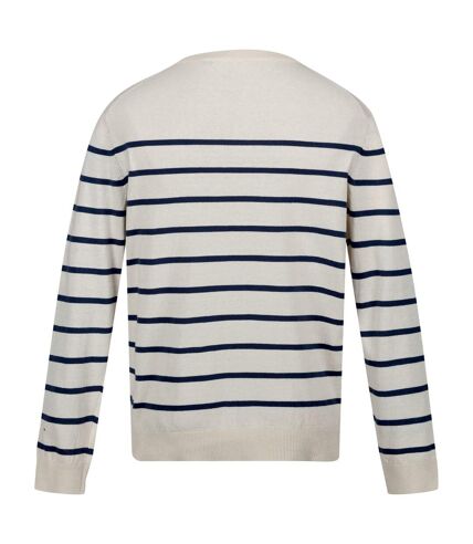 Regatta Mens Cautley Striped Knitted Sweater (White Stone/Dark Denim)