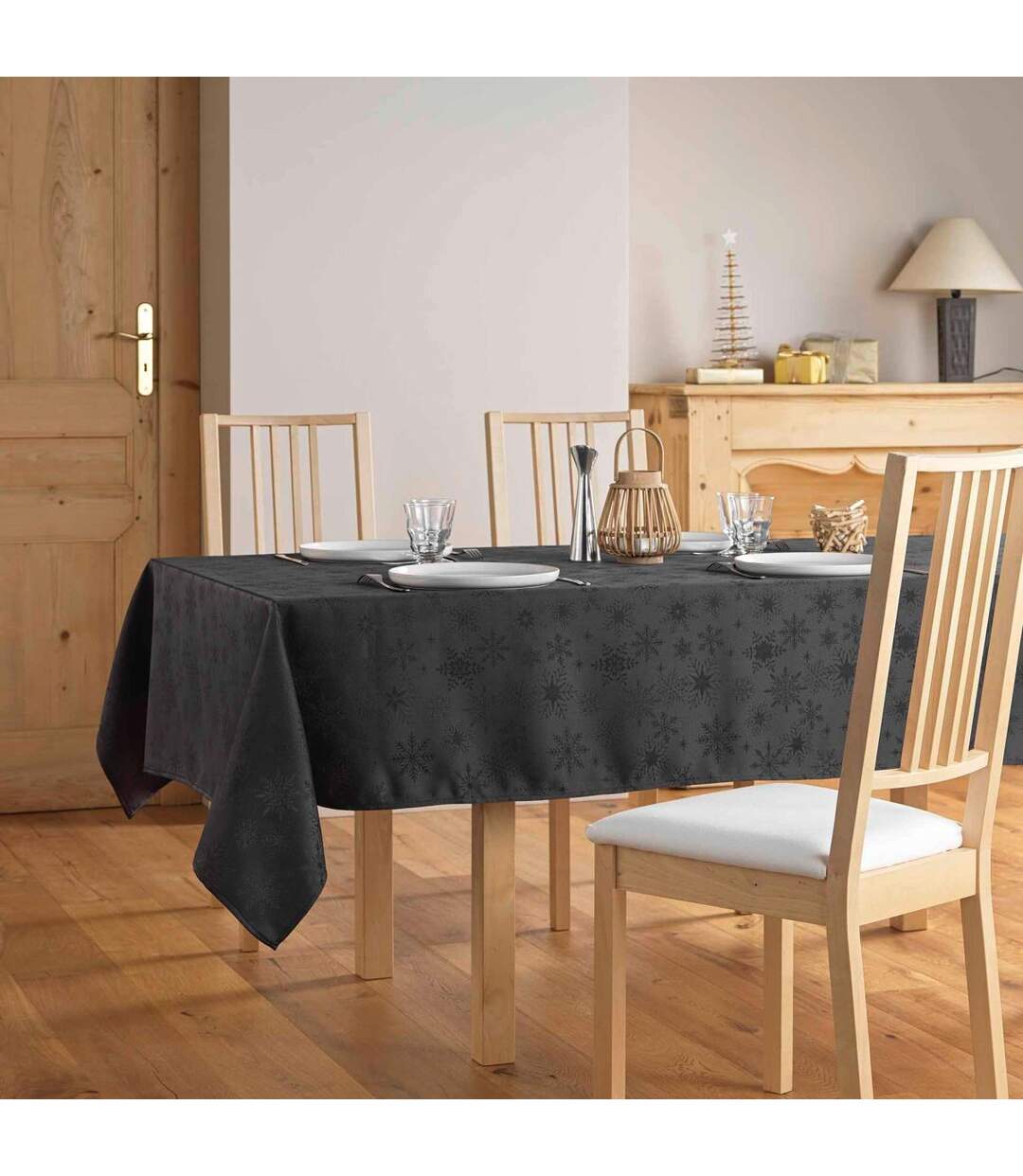 Nappe Jacquard Imprimé Flocons 140x240cm Anthracite-4