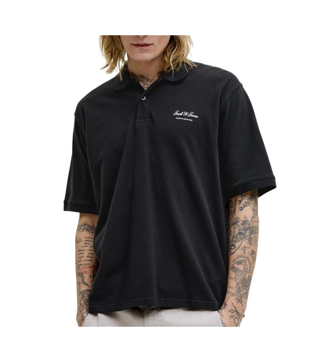 Polo noir homme jack & jones archive graphic polo-1
