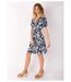 Robe courte cache cœur manches froncées LOUNA motif floral bleu Coton Du Monde