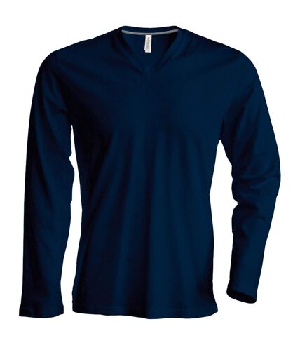 Kariban Mens Slim Fit Long Sleeve V Neck T-Shirt (Navy) - UTRW708
