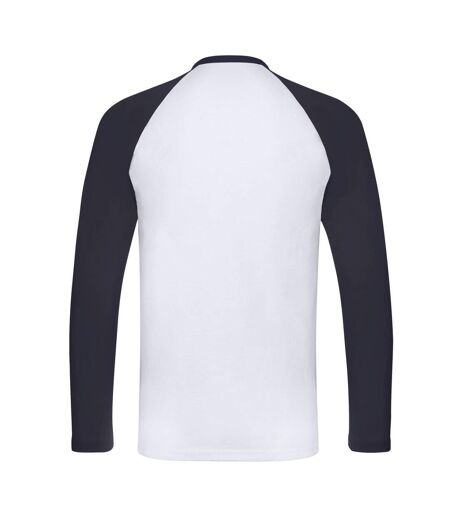 Mens Contrast Long-sleeved Baseball T-shirt White Deep Navy Fruit Of The Loom
