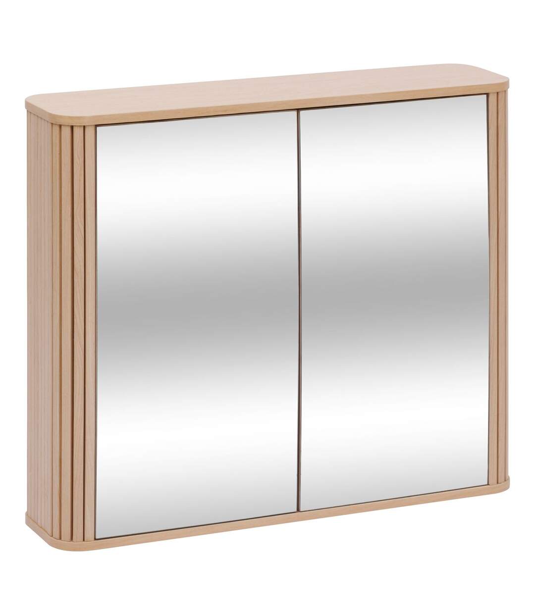 Armoire de salle de bain 2 portes avec miroir effet bois clair LIORA - Beige-1