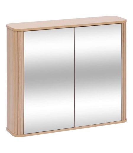Armoire de salle de bain 2 portes avec miroir effet bois clair LIORA - Beige