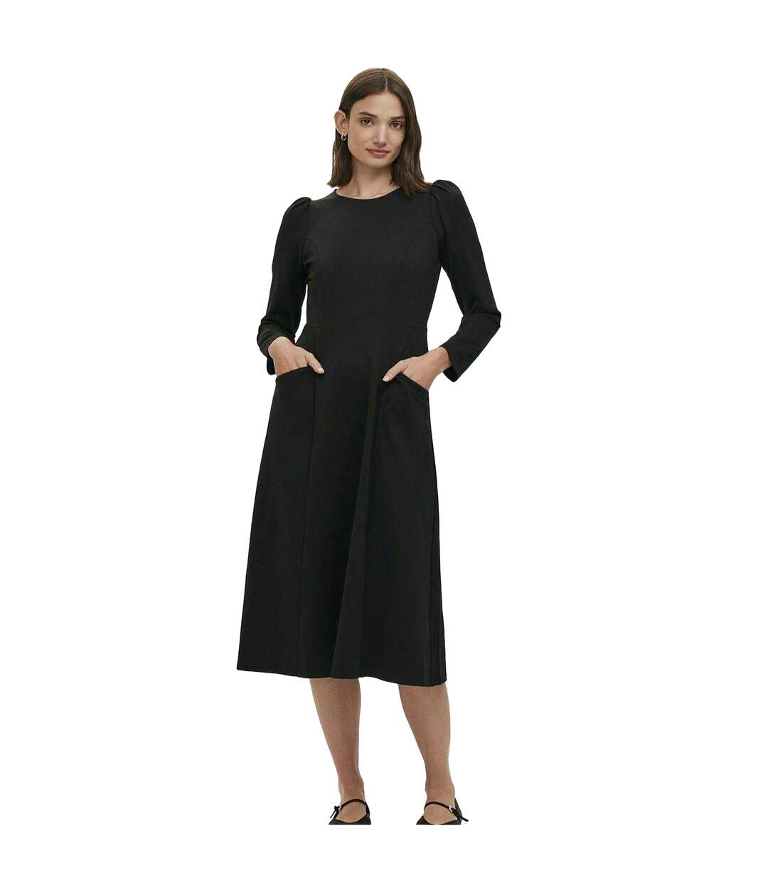 Womens/ladies Felice Ponte Crew Neck Midi Dress Black Finery-1