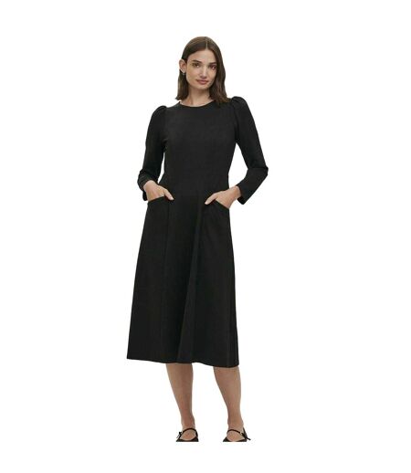 Womens/ladies Felice Ponte Crew Neck Midi Dress Black Finery