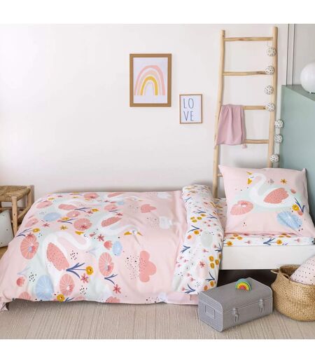 Parure de lit enfant Cygne - Coton 57 fils/cm² - 140 x 200 cm - Rose